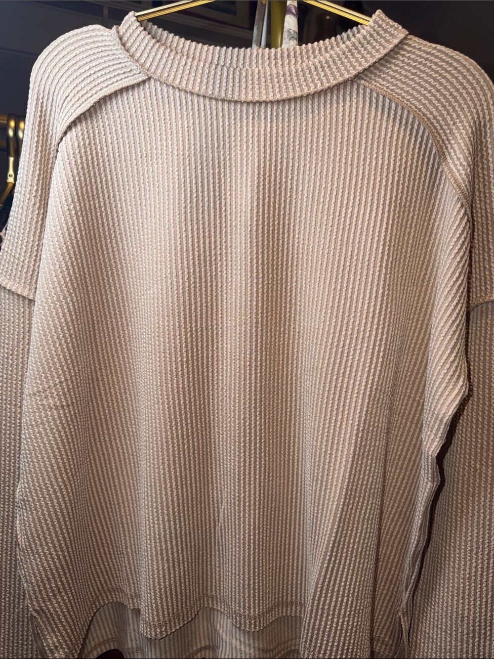Zenana Outfitters Ribbed Scoop Neck Sweater - Beige - Picture 2 of 3